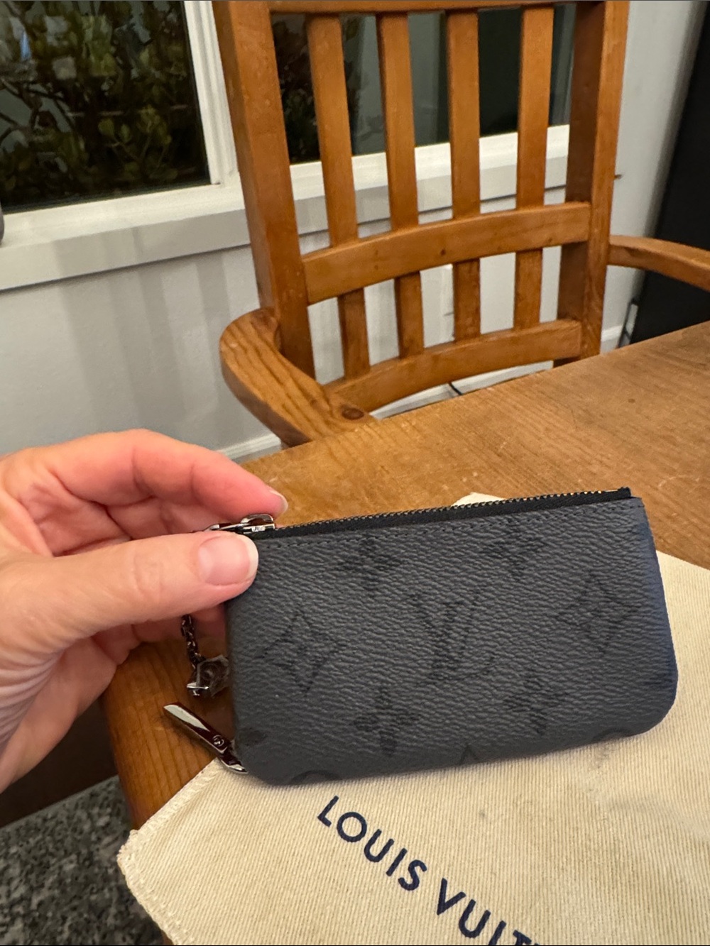 Louis Vuitton Black Monogram Key & Card Pouch with Metal Clip